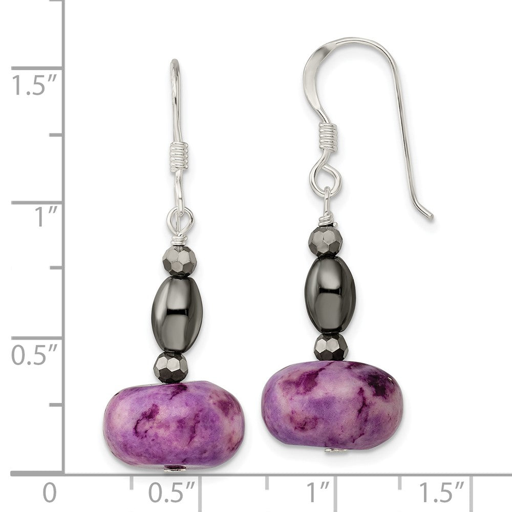 Sterling Silver Crystal/Hematite/Purple Magnesite Shepherd Hook Earrings