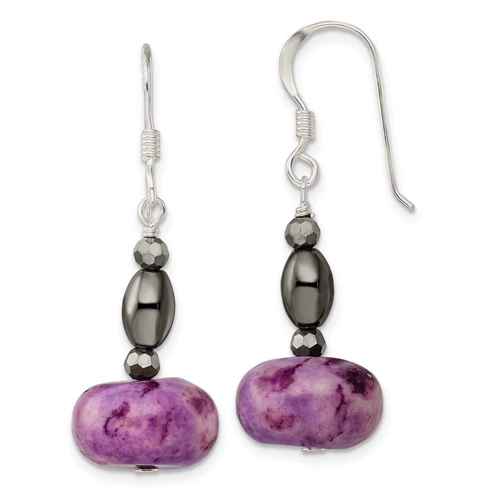 Sterling Silver Crystal/Hematite/Purple Magnesite Shepherd Hook Earrings