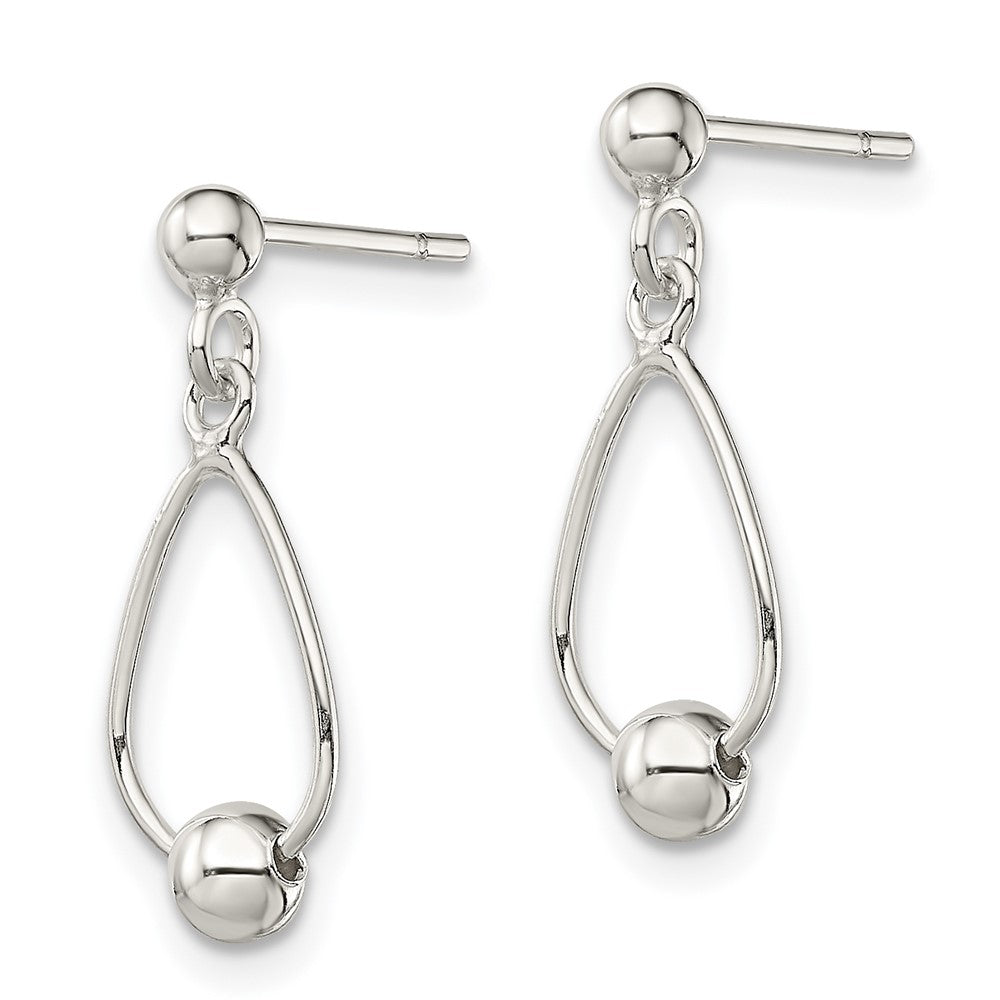 Sterling Silver Polished Teardrop w/Bead Post Dangle Earrings