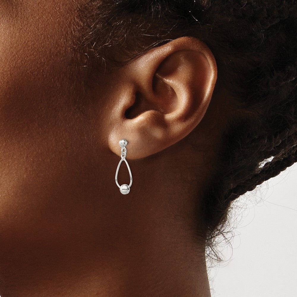 Sterling Silver Polished Teardrop w/Bead Post Dangle Earrings