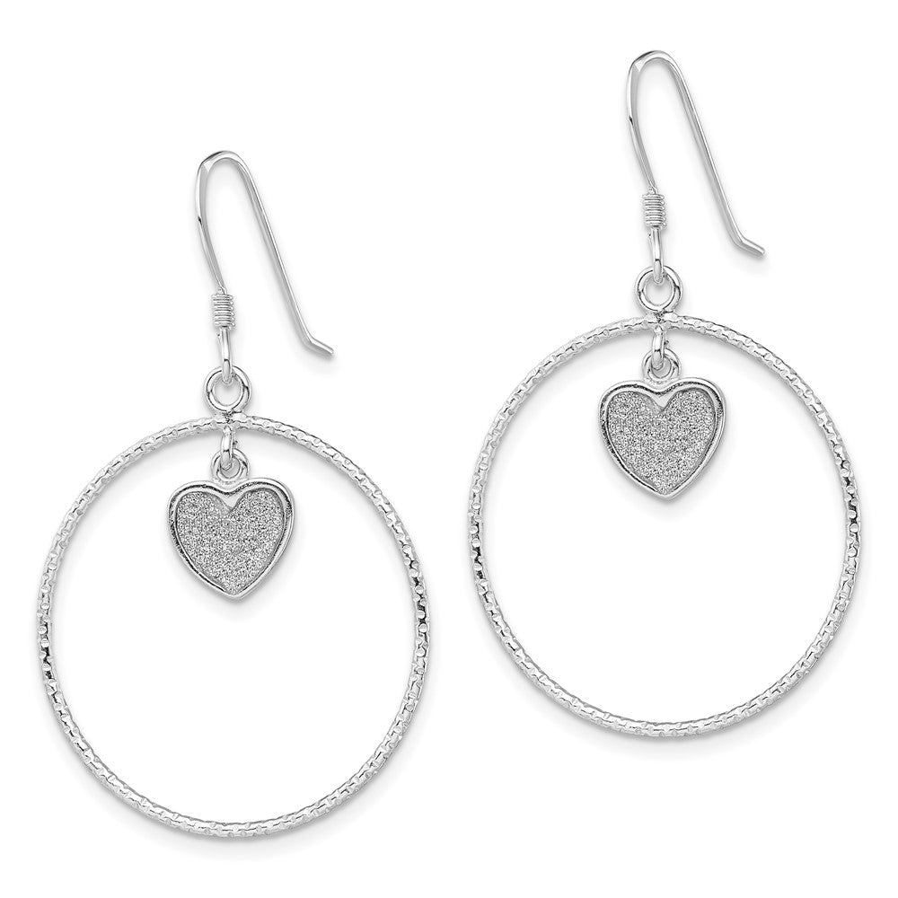 Sterling Silver RH-plated D/C Enamel Glitter Fabric Heart in Circle Earring