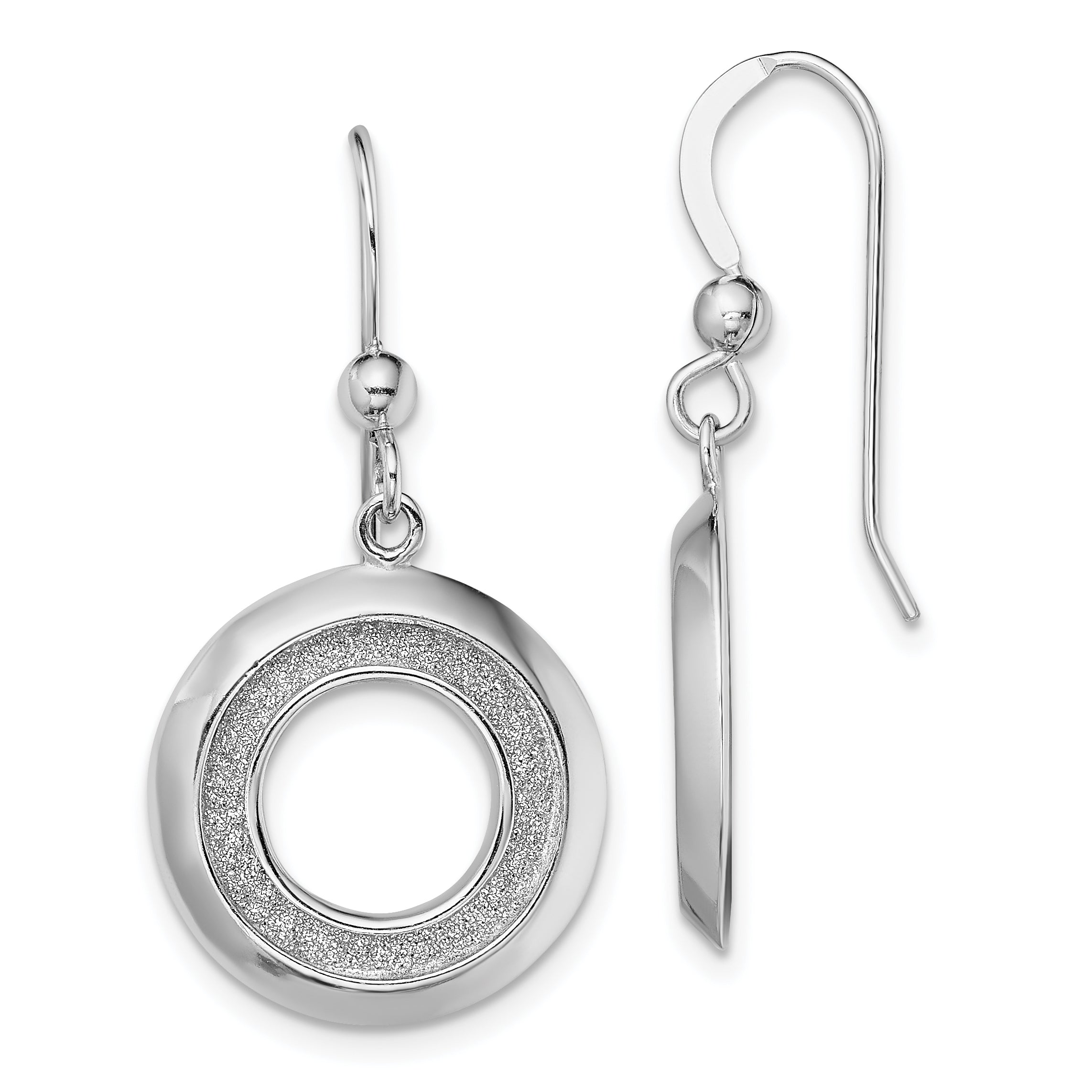 Sterling Silver Rhodium-plated Enamel Glitter Fabric Circle Dangle Earrings QE13282