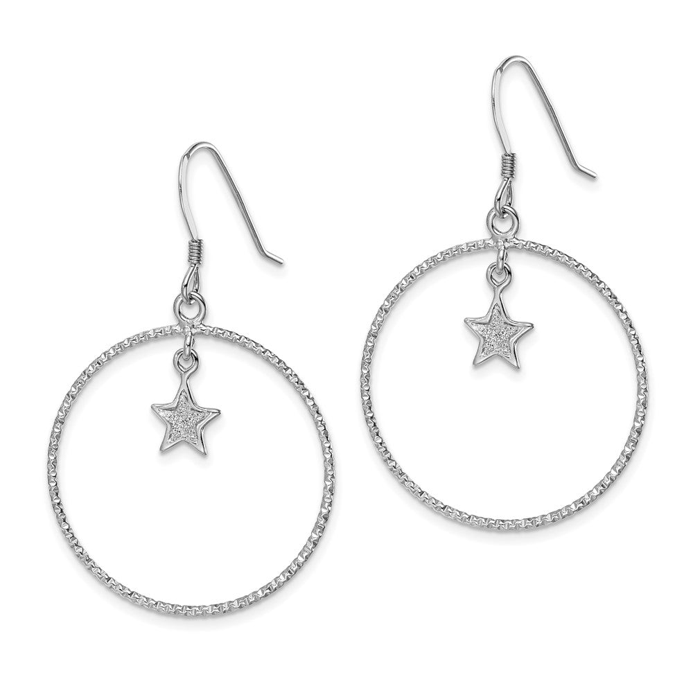 Sterling Silver RH-plated D/C Enamel Glitter Fabric Star in Circle Earrings