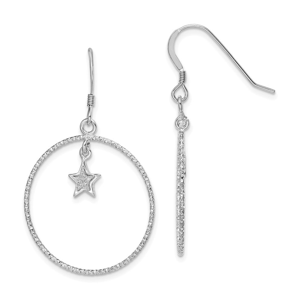 Sterling Silver RH-plated D/C Enamel Glitter Fabric Star in Circle Earrings