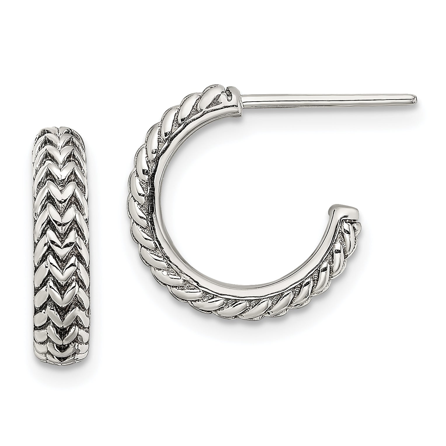 Sterling Silver Antiqued Small Zig Zag Hoop Earrings QE13310