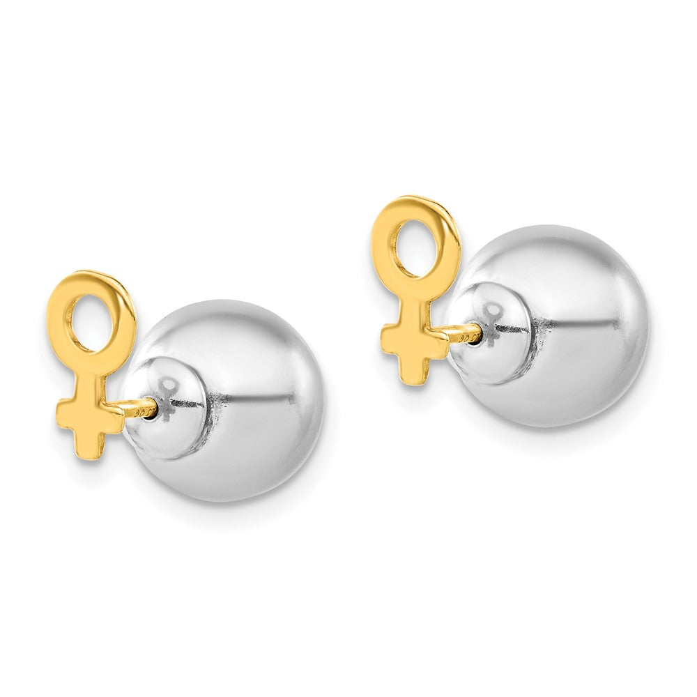 Sterling Silver & Gold-tone Female Symbol Front Back Ball Post Earrings