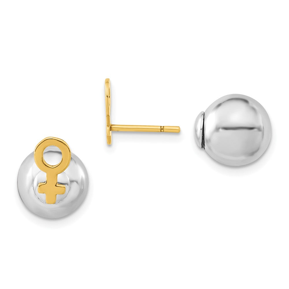 Sterling Silver & Gold-tone Female Symbol Front Back Ball Post Earrings