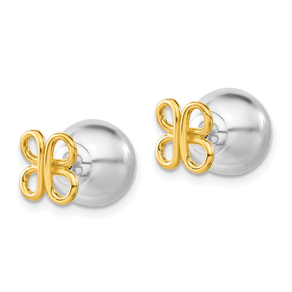 Sterling Silver & Gold-tone Butterfly Front Back Ball Post Earrings