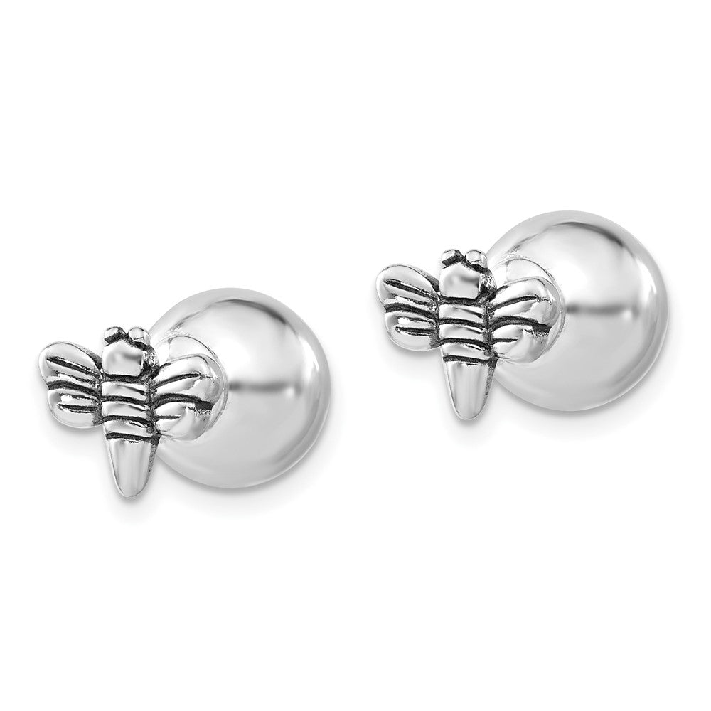 Sterling Silver Antiqued & Polished Dragonfly Front Back Ball Post Earrings