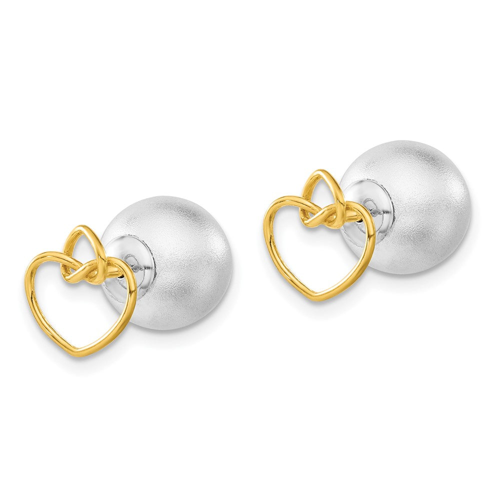 Sterling Silver & Gold-tone Polished & Satin Knotted Hearts Front Back Ball Post Earrings