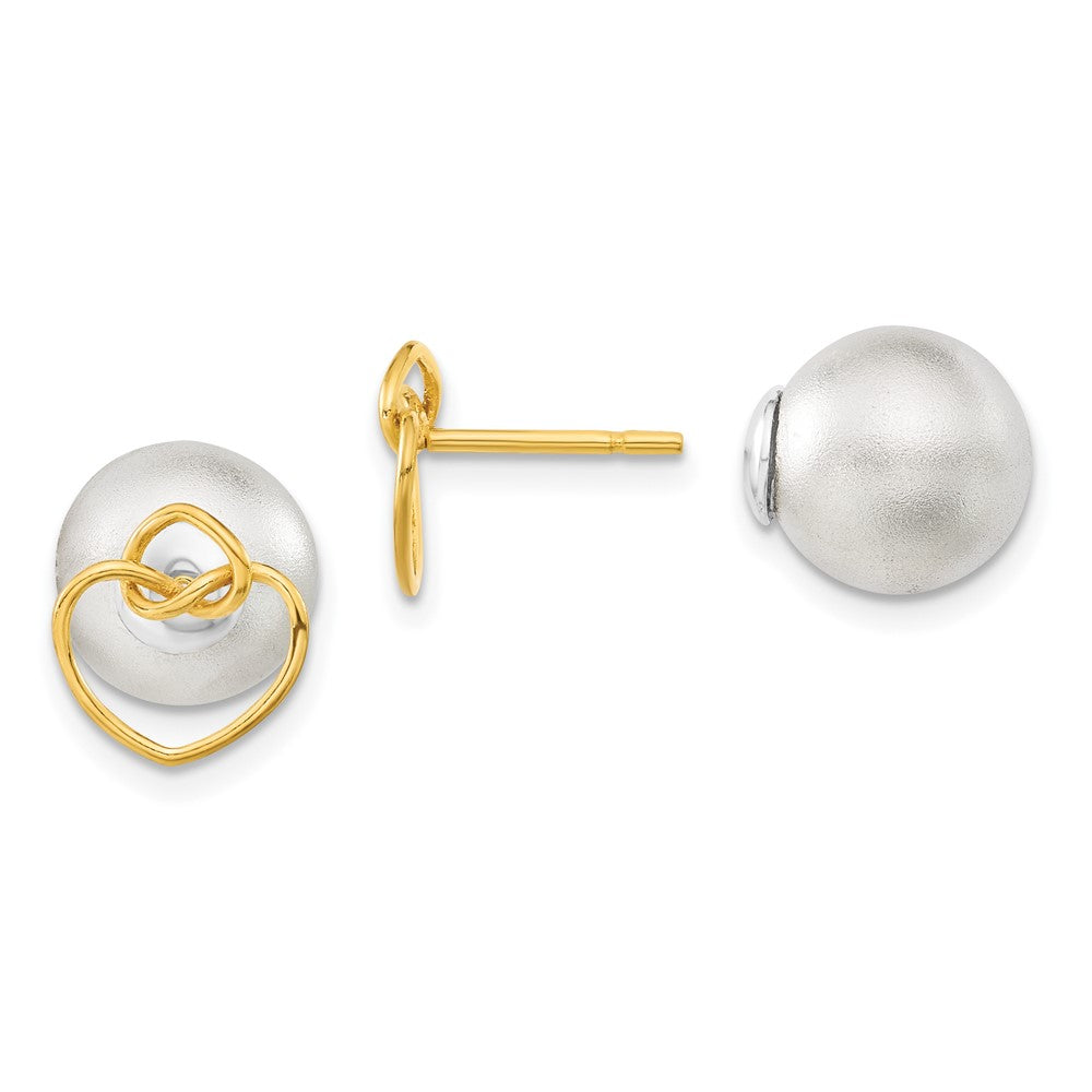 Sterling Silver & Gold-tone Polished & Satin Knotted Hearts Front Back Ball Post Earrings