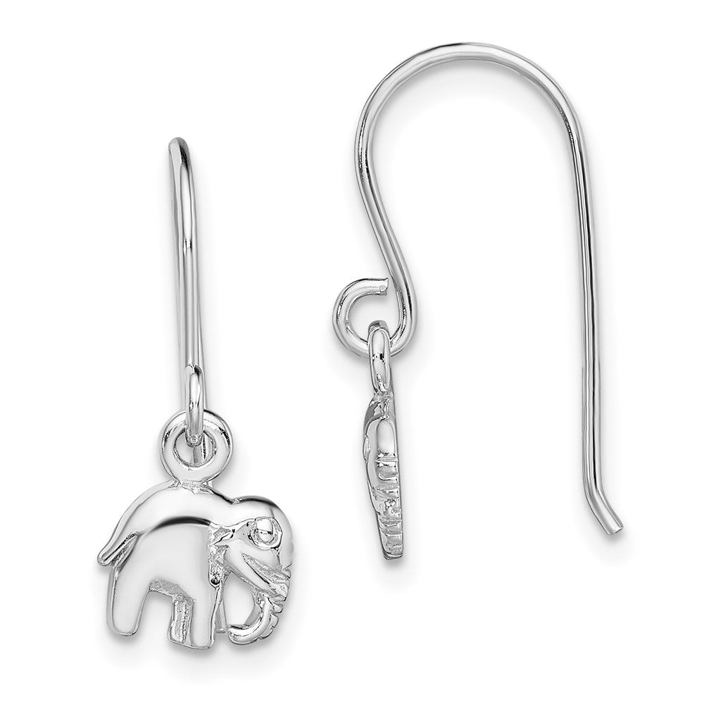 Sterling Silver Rhodium-plated Polished Elephant Dangle Earrings