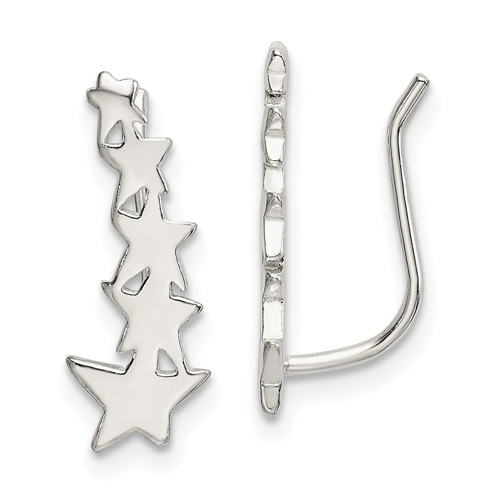 Sterling Silver Polished Graduating Stars Ear Climber Earrings