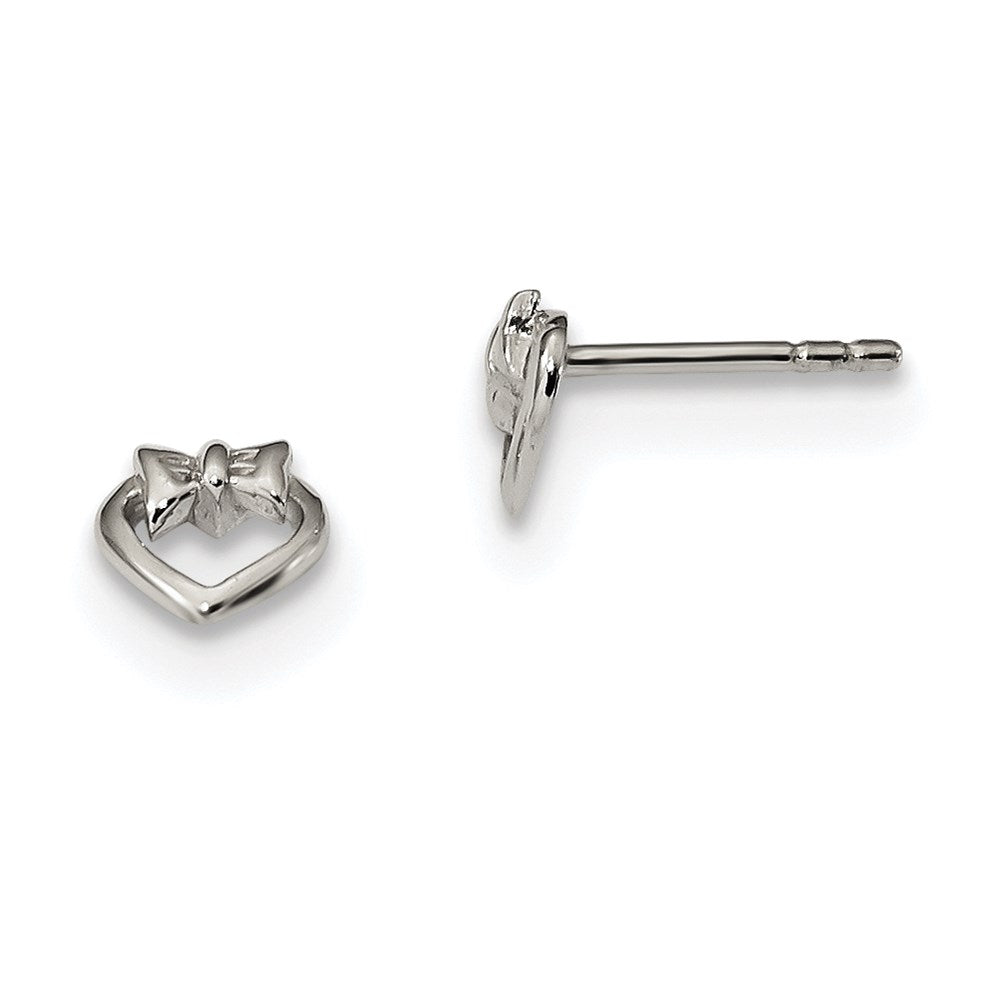 Sterling Silver Rhodium-plated Open Heart w/Bow Post Earrings