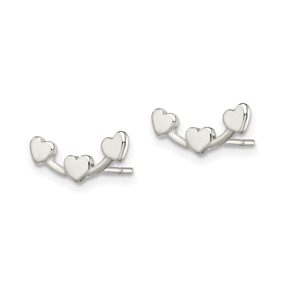 Sterling Silver Polished 3-Heart Post Earrings