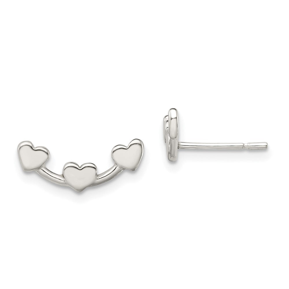 Sterling Silver Polished 3-Heart Post Earrings