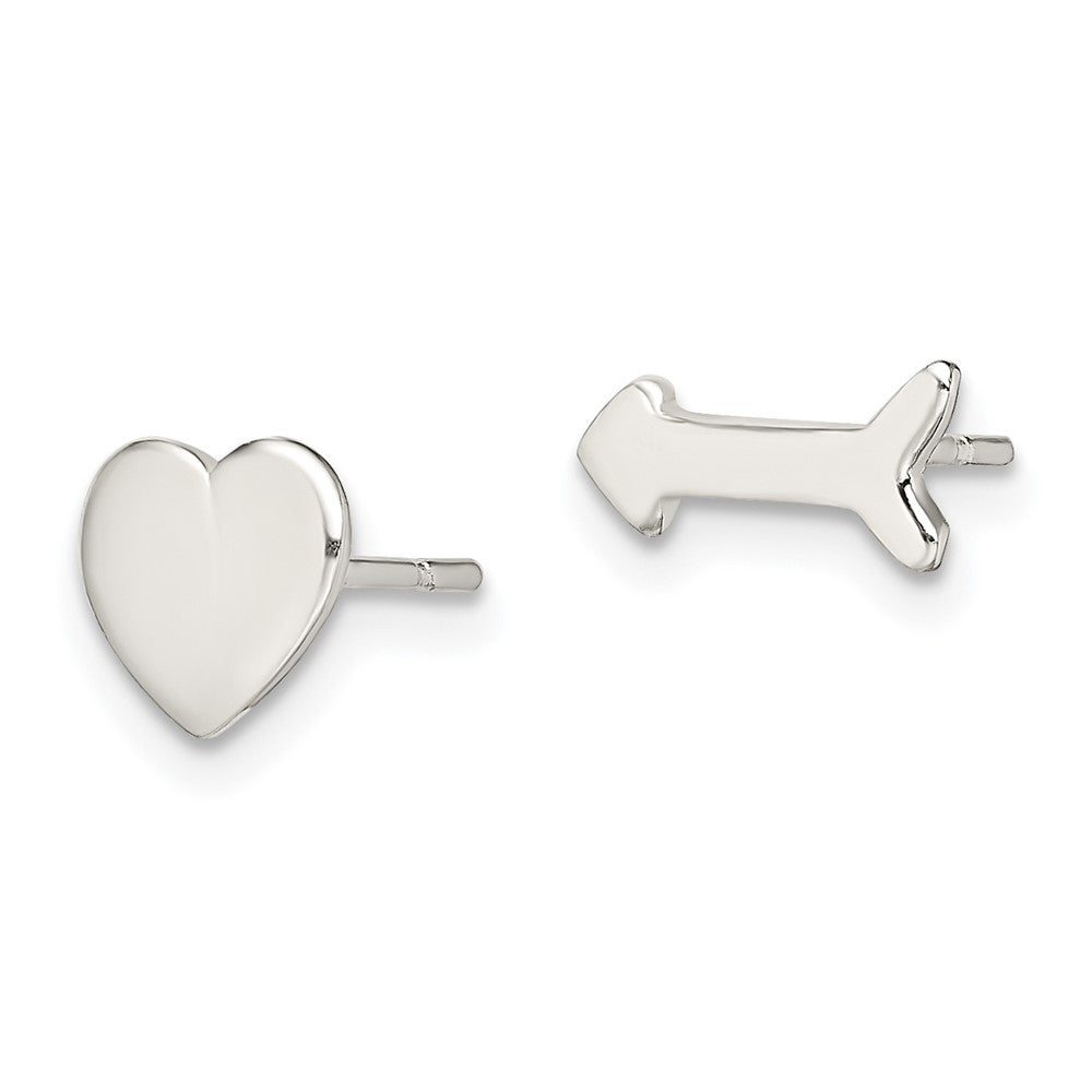 Sterling Silver Polished Left and Right Heart/Arrow Post Earrings