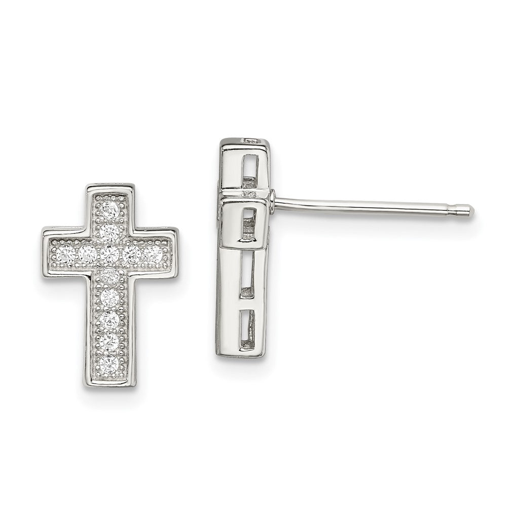 Sterling Silver Rhodium-plated CZ Cross Post Earrings