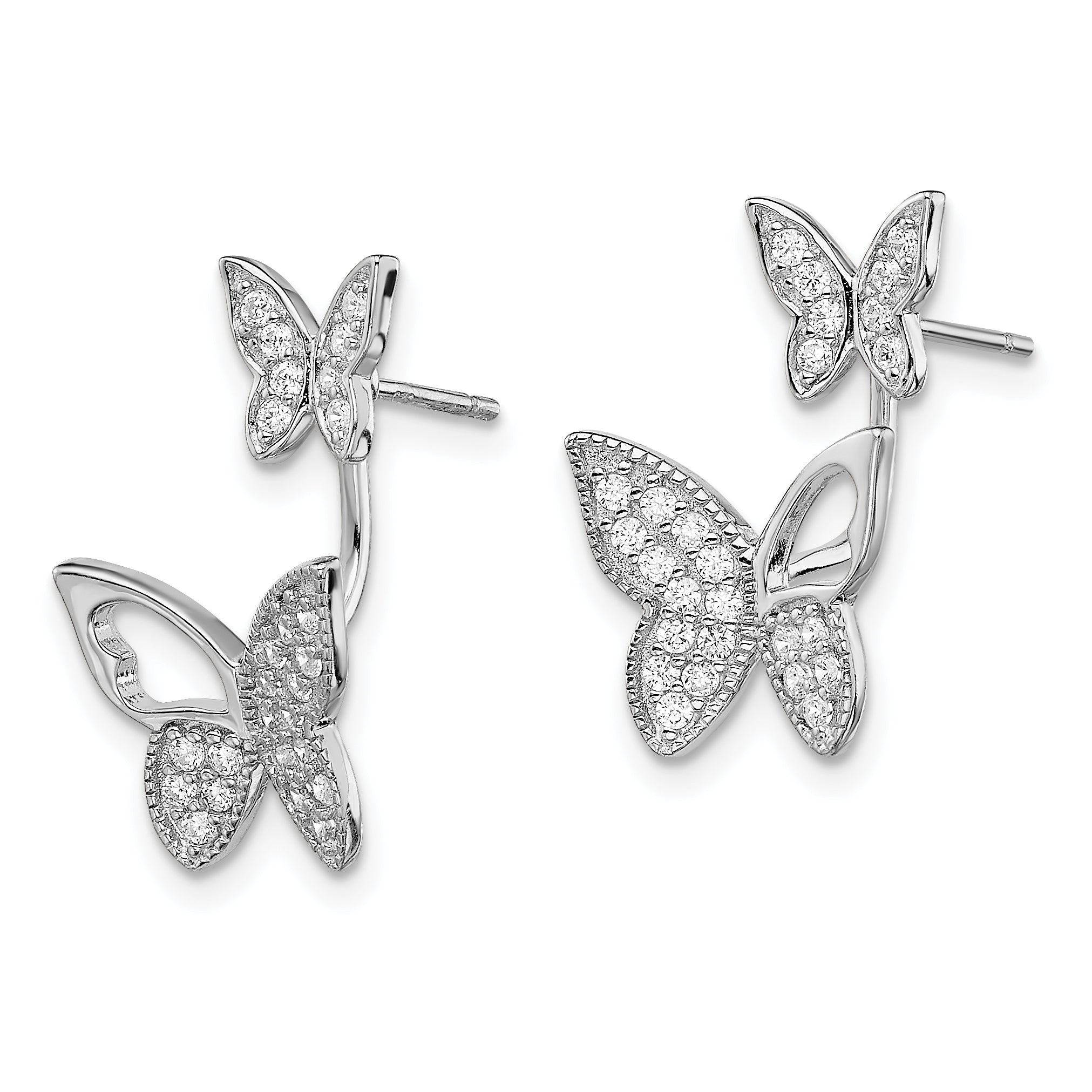 Sterling Silver Rhodium-plated CZ Butterfly Front and Back Earrings QE13530