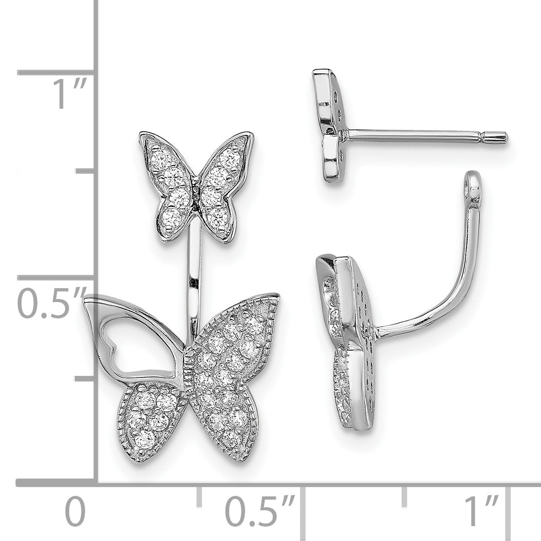 Sterling Silver Rhodium-plated CZ Butterfly Front and Back Earrings QE13530