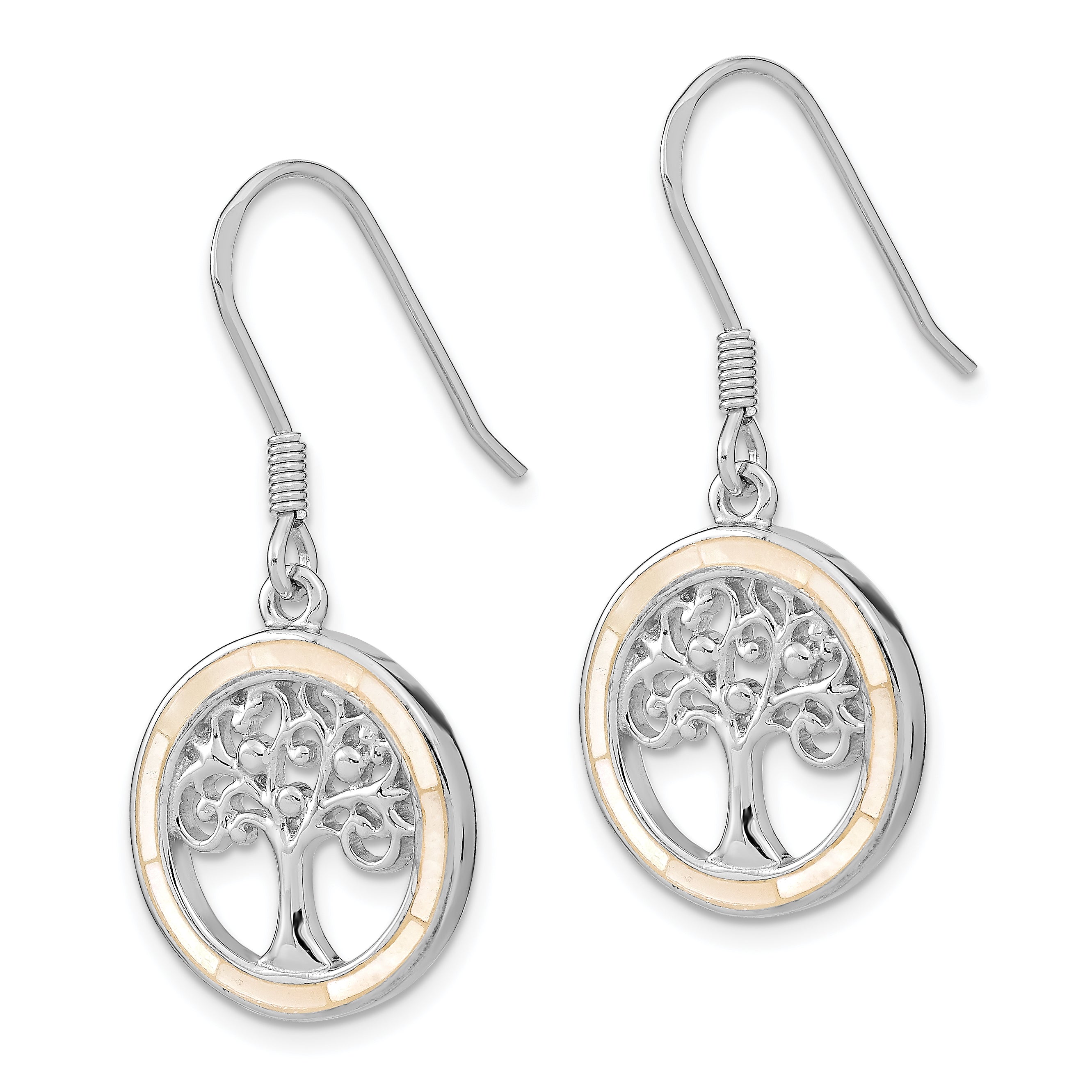 Sterling Silver Rhodium-plated White MOP Tree of Life Earrings QE13560