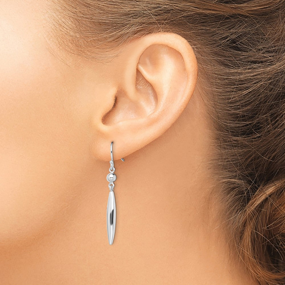 Sterling Silver Polished Bead & Elongated Oval Dangle Earrings