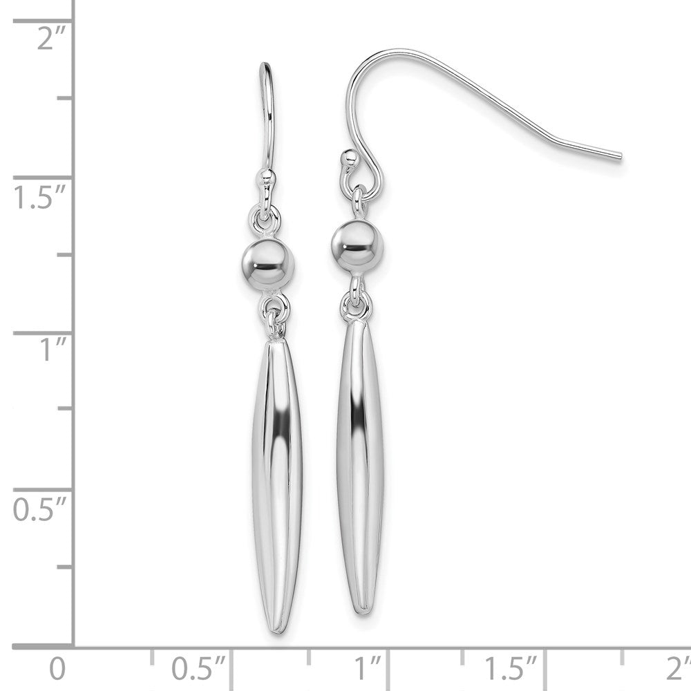 Sterling Silver Polished Bead & Elongated Oval Dangle Earrings