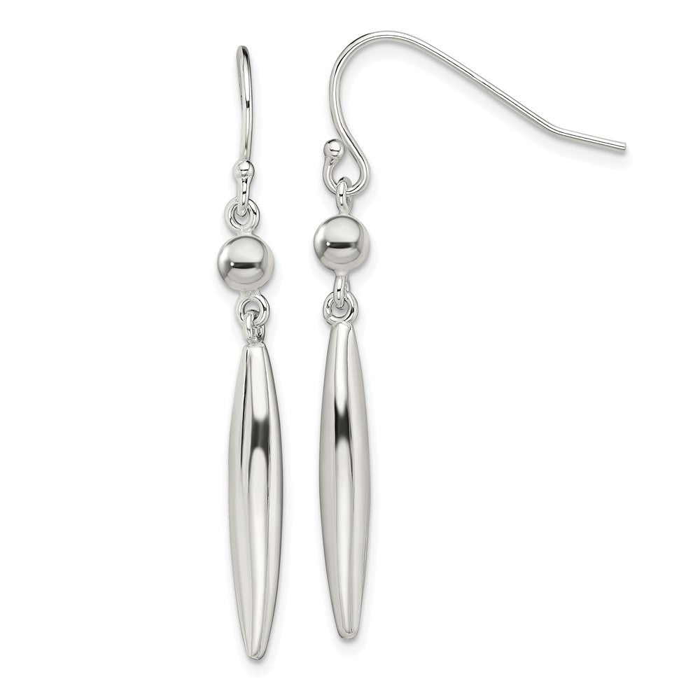 Sterling Silver Polished Bead & Elongated Oval Dangle Earrings