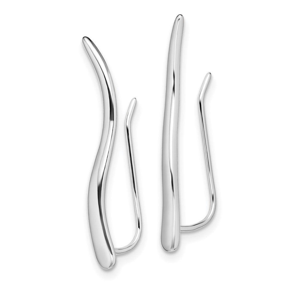 Sterling Silver Rhodium-plated Polished Curved Line Ear Climber Earrings