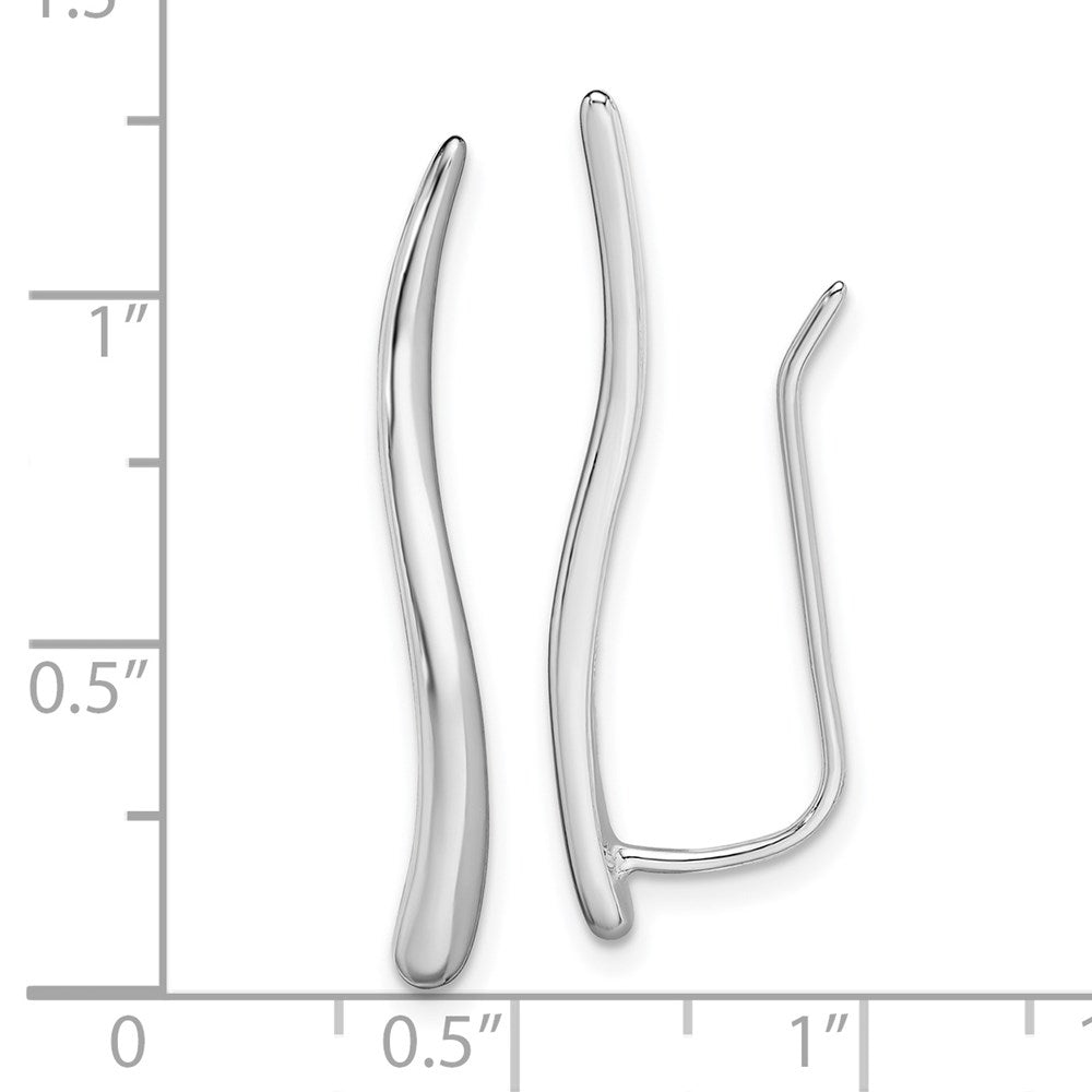 Sterling Silver Rhodium-plated Polished Curved Line Ear Climber Earrings