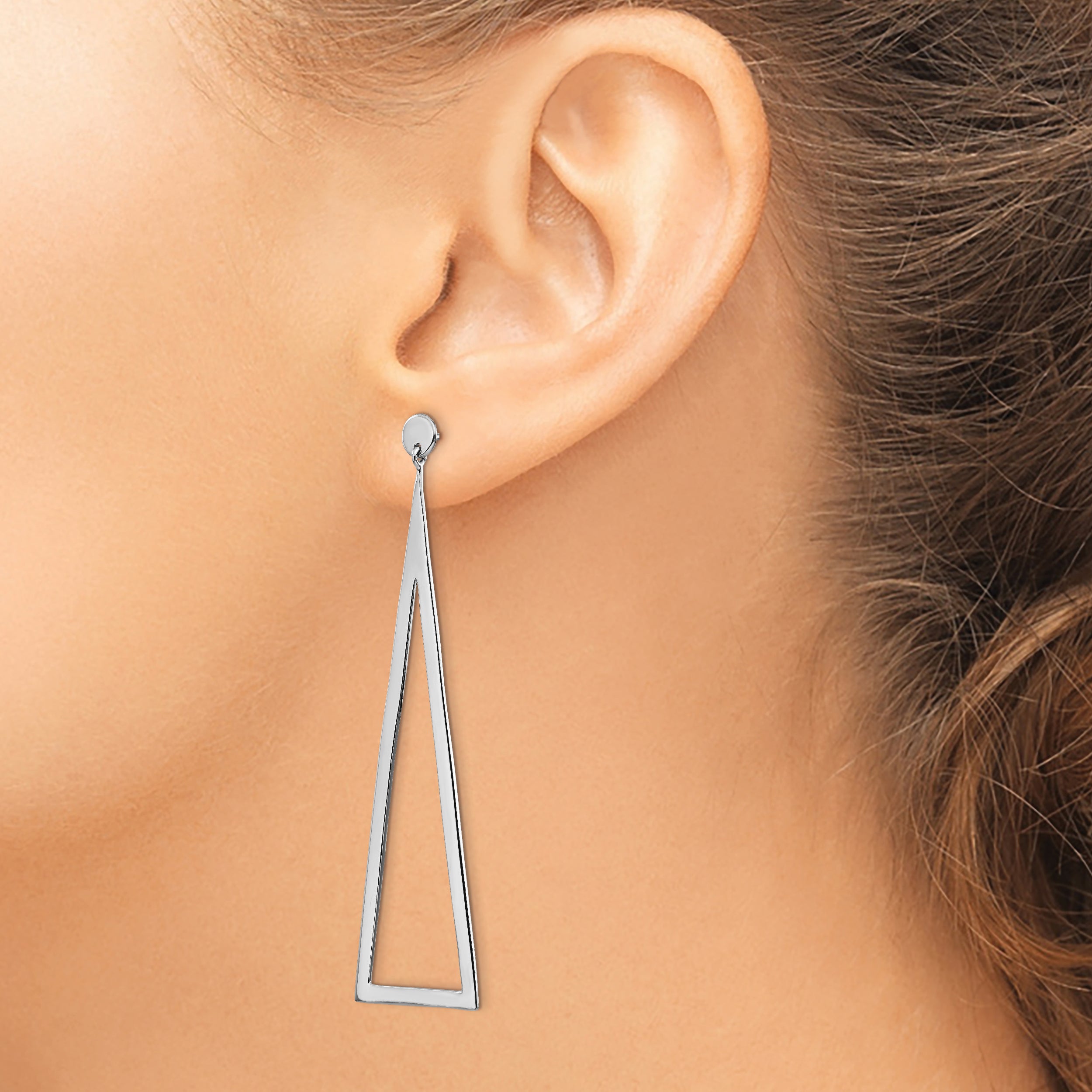 Sterling Silver Rhodium-plated Polished Triangle Dangle Earrings QE13623