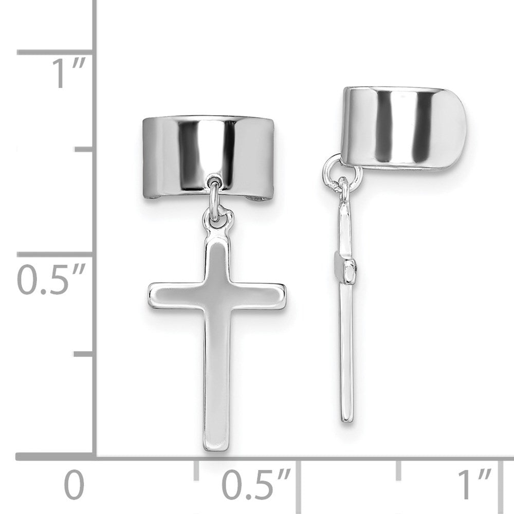 Sterling Silver Rhodium-plated Polished Cross Pair of Cuff Earrings