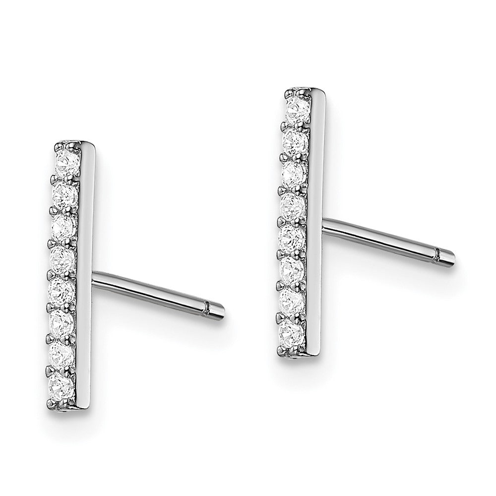 Sterling Silver Rhodium-plated Polished CZ Bar Post Earrings