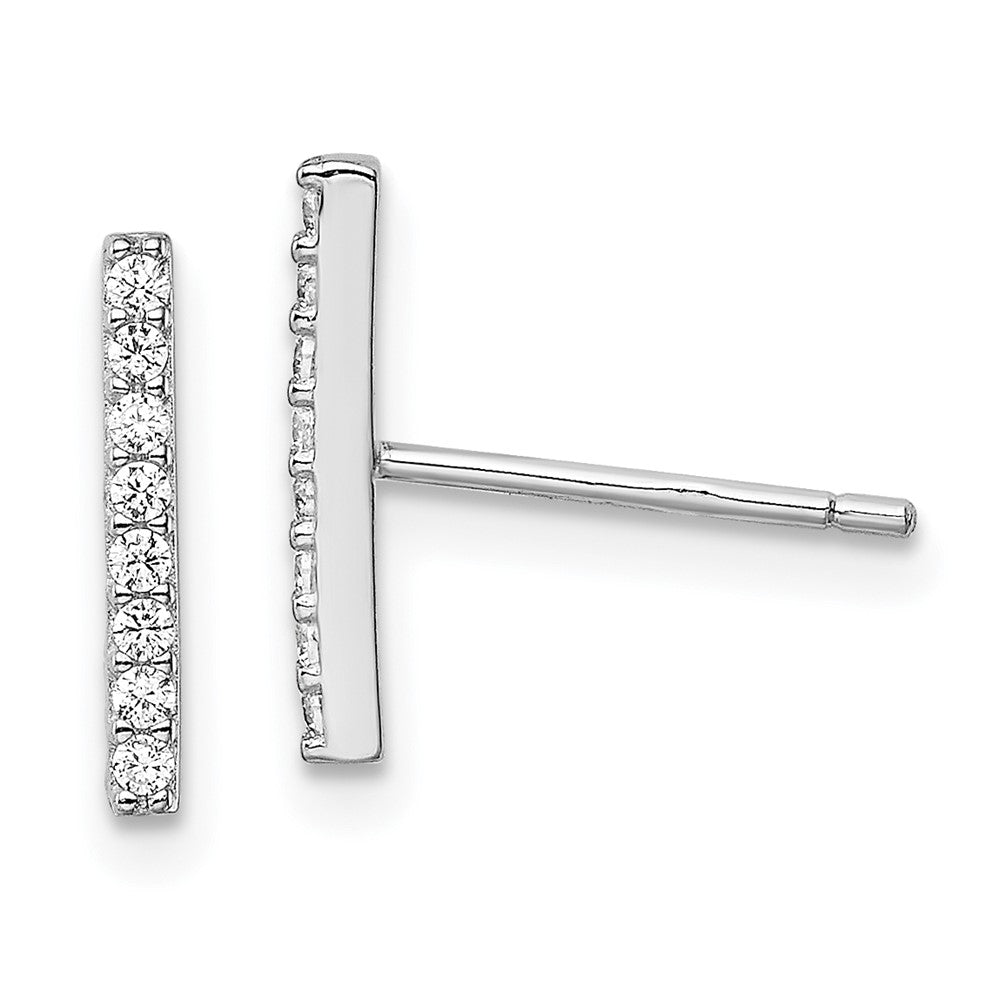 Sterling Silver Rhodium-plated Polished CZ Bar Post Earrings