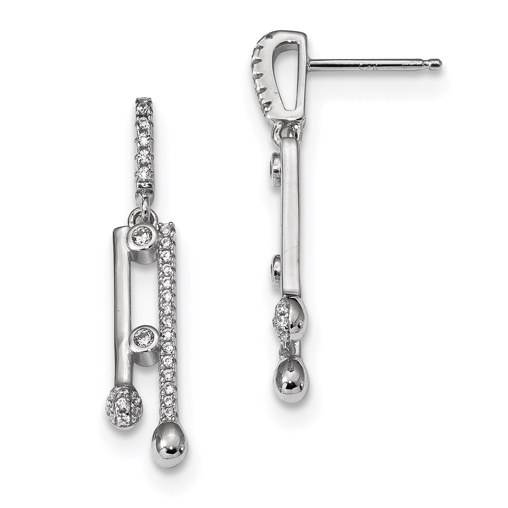 Sterling Silver Rhodium-plated CZ Post Dangle Earrings