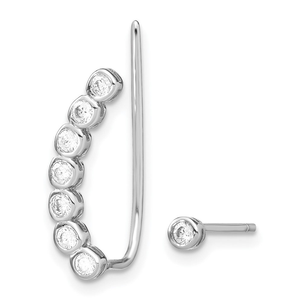 Sterling Silver Rhodium-plated Polished CZ 1 Ear Climber & 1 Stud Earring