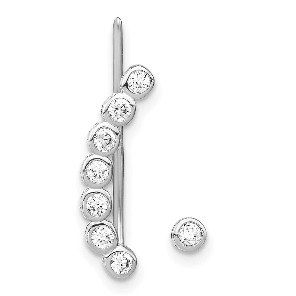 Sterling Silver Rhodium-plated Polished CZ 1 Ear Climber & 1 Stud Earring