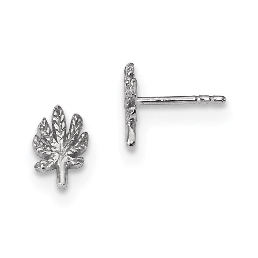 Sterling Silver Rhodium-plated Polished Leaf Post Earrings