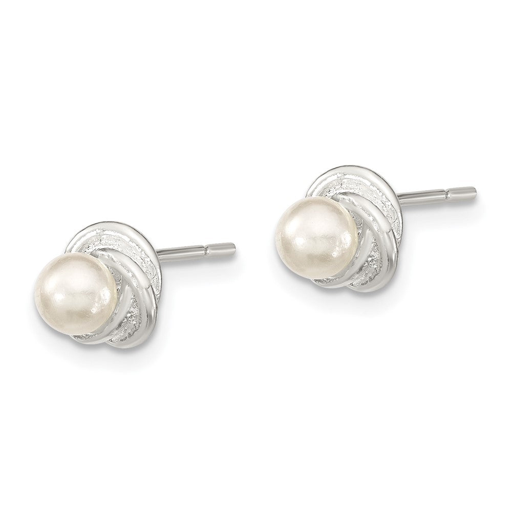 Sterling Silver Polished Synthetic Pearl Post Earrings