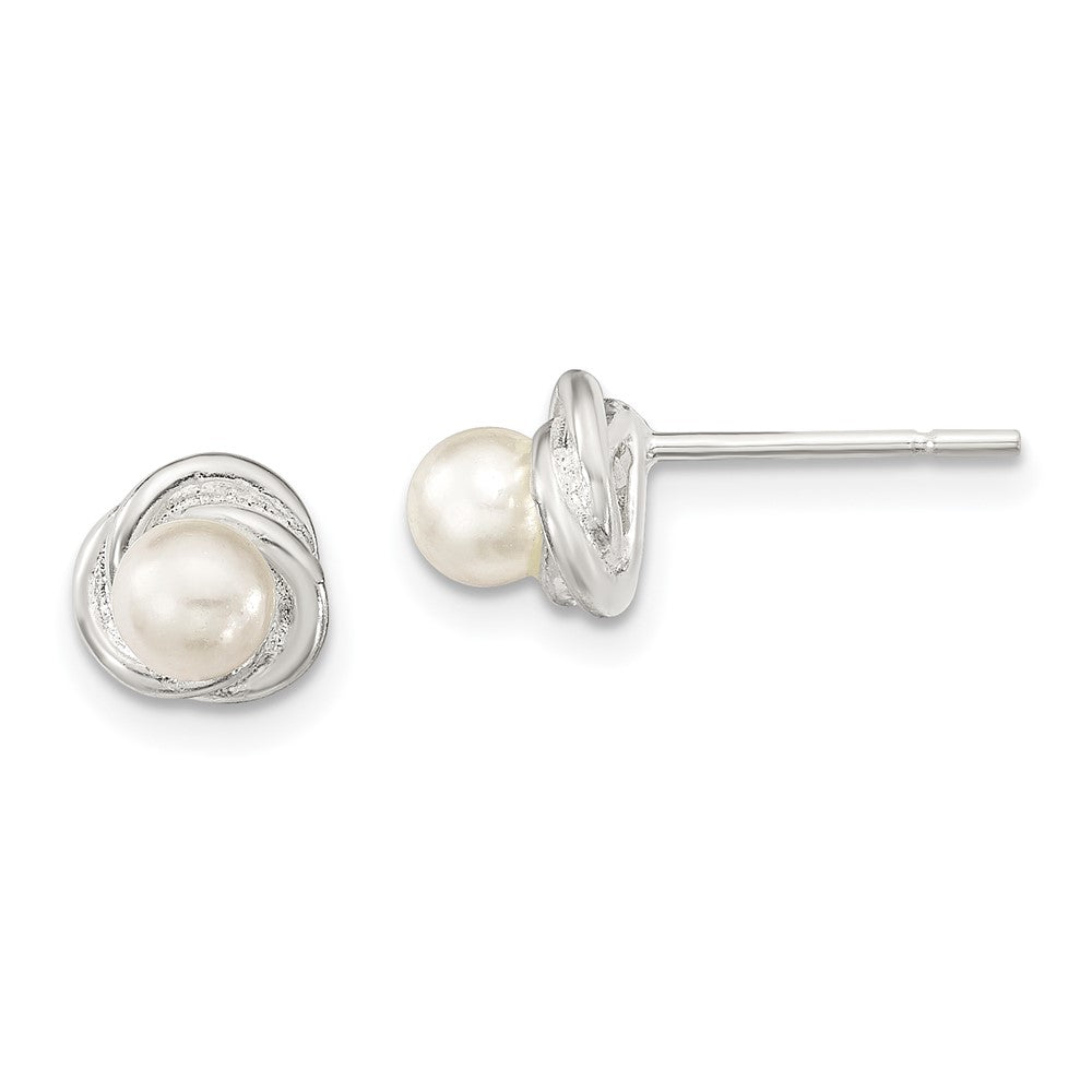 Sterling Silver Polished Synthetic Pearl Post Earrings