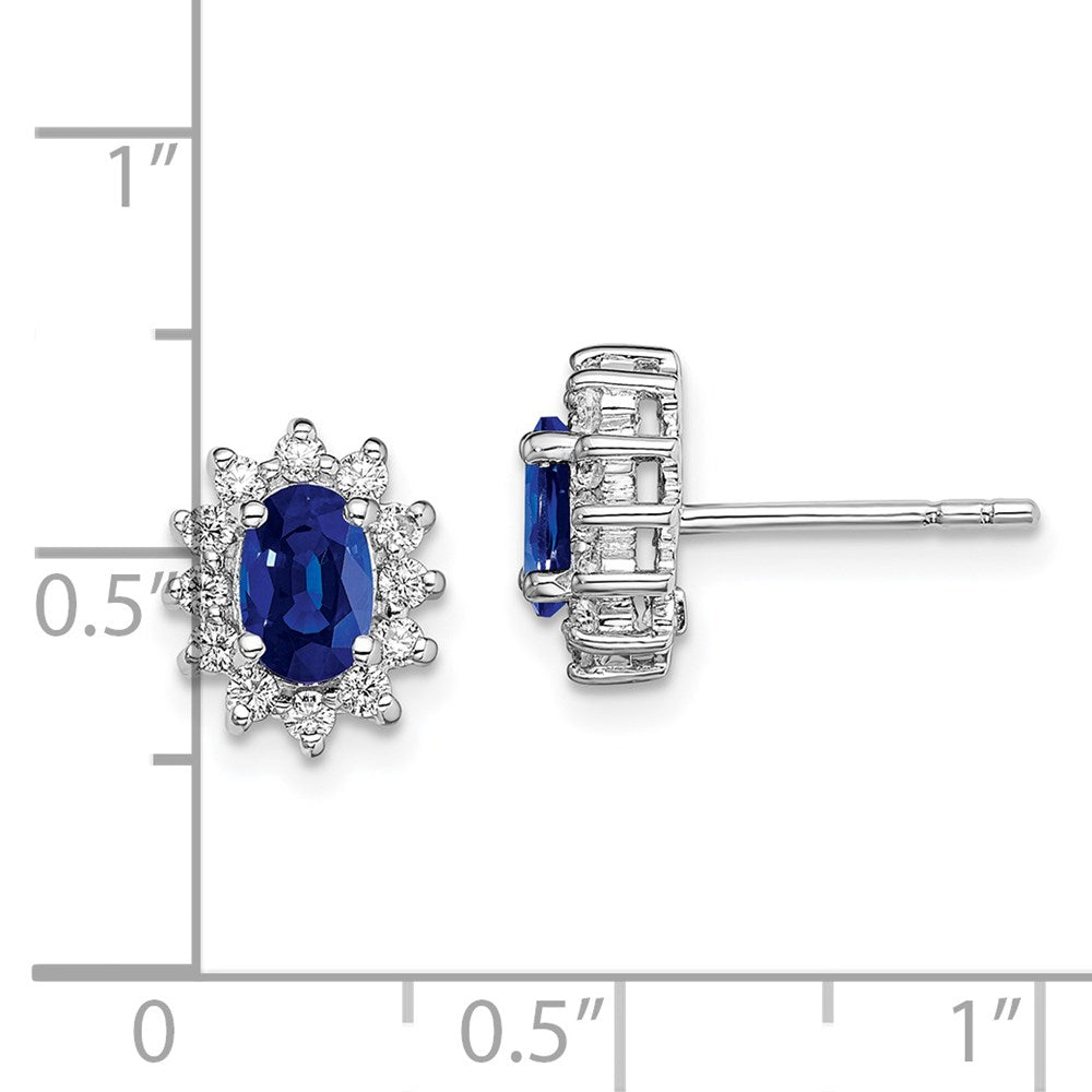 Sterling Silver Rhodium-plated CZ/Lab Cr. Blue Sapphire Earrings