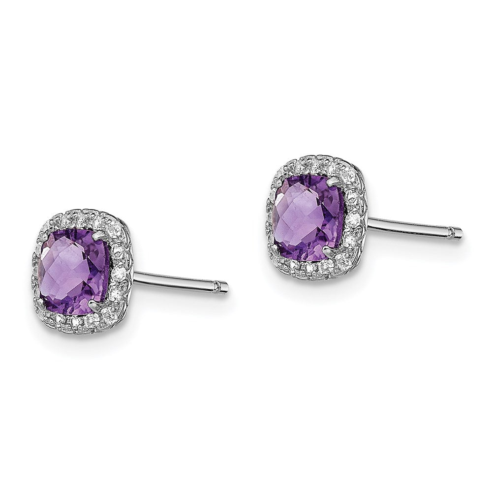 Sterling Silver Rhodium Plated Amethyst and Cr White Sapphire Earrings