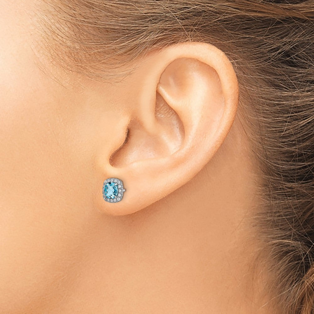 Sterling Silver Rhodium plated Blue Topaz and Cr. Wht Sapphire Earrings