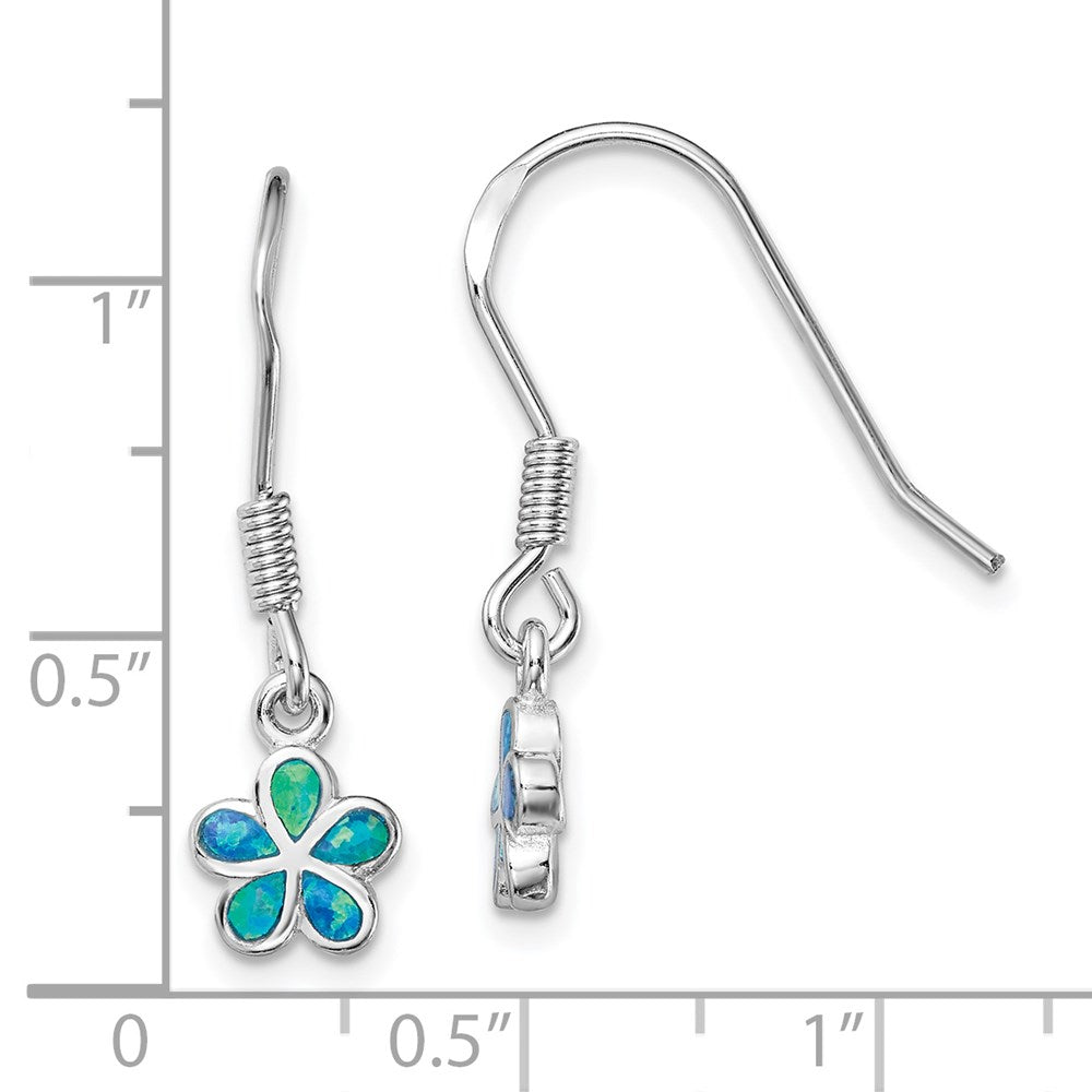 Sterling Silver Rhodium-plated Blue Created Opal Flower Earrings