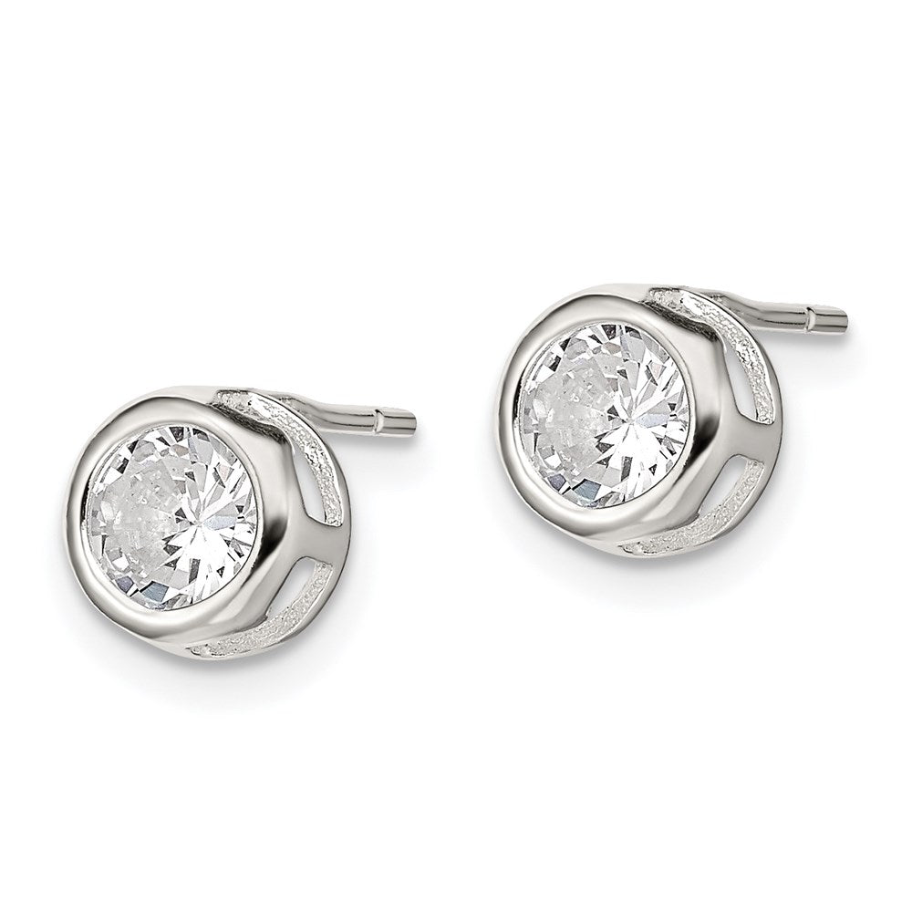 Sterling Silver Polished 7mm Round CZ Bezel Set Stud Earrings