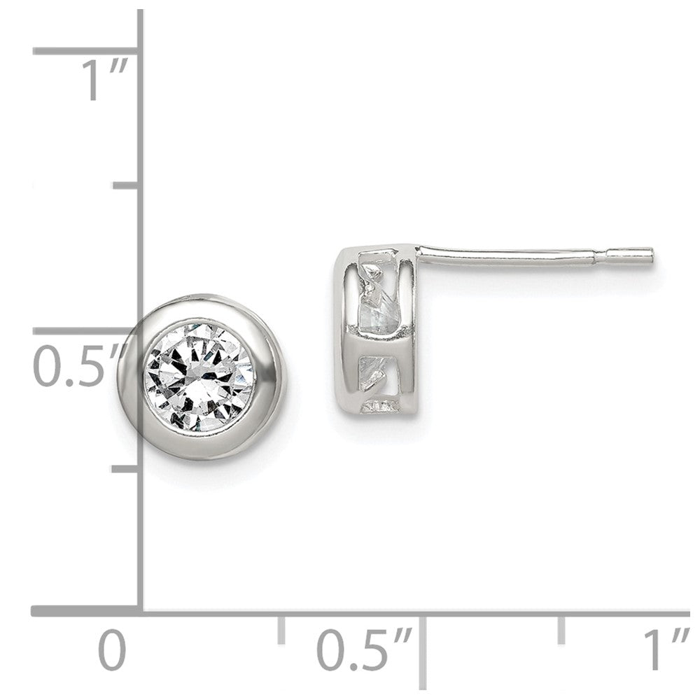 Sterling Silver Polished 7mm Round CZ Bezel Set Stud Earrings