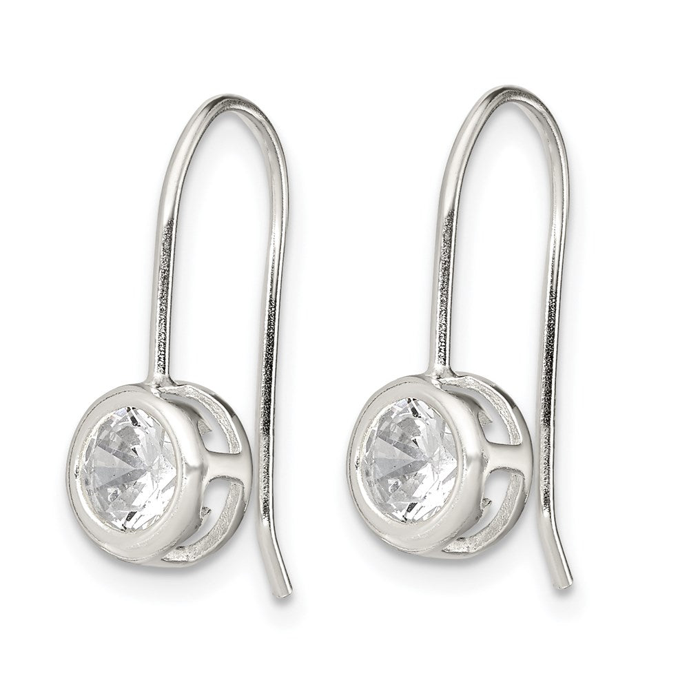 Sterling Silver Polished Round CZ Bezel Dangle Earrings