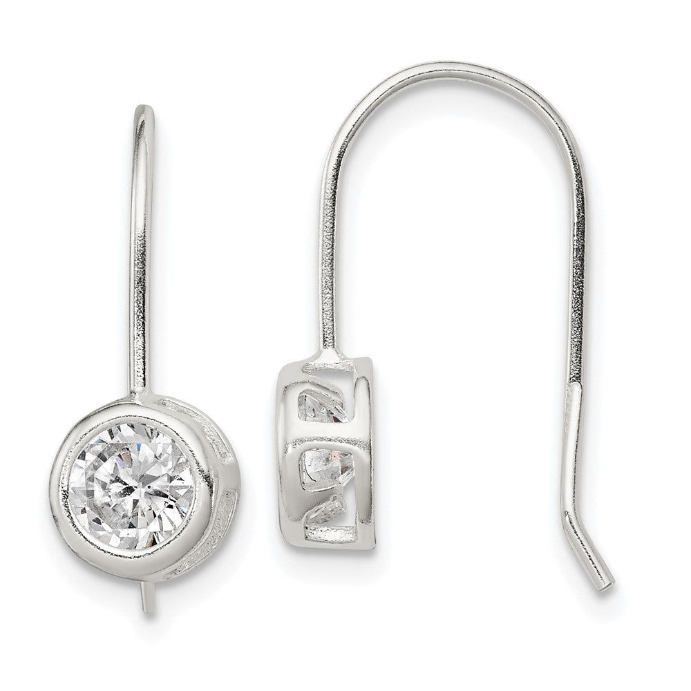 Sterling Silver Polished Round CZ Bezel Dangle Earrings