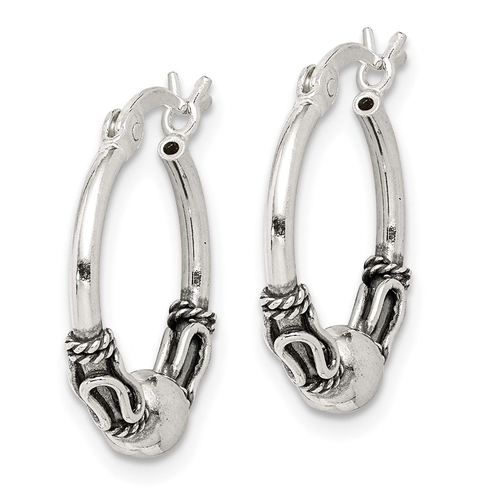 Sterling Silver Antiqued Fancy Beaded Hoop Earrings