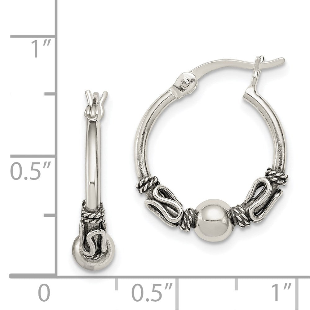 Sterling Silver Antiqued Fancy Beaded Hoop Earrings